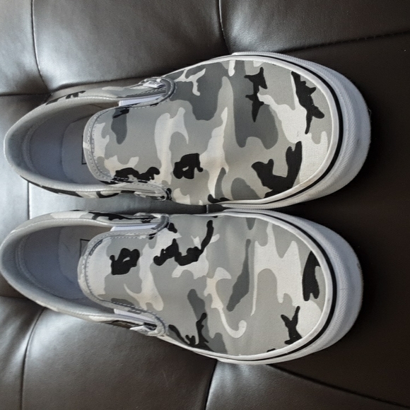 Vans Black And Gray Camo Asher Slip Ons 